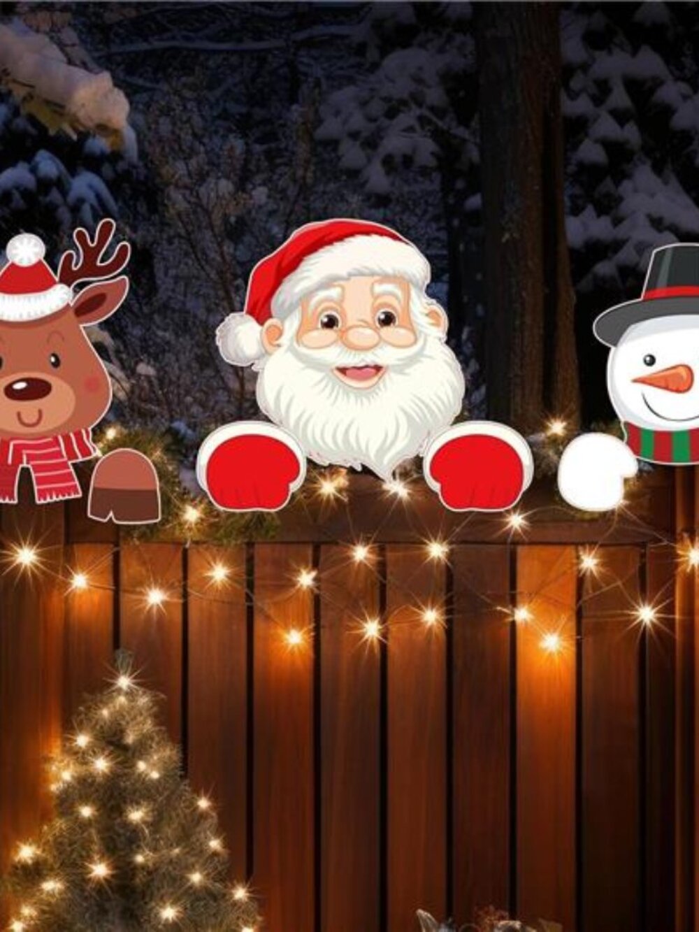 3 Pcs Christmas Fence Peeker Decoration Santa Snowman Elk Gingerbread